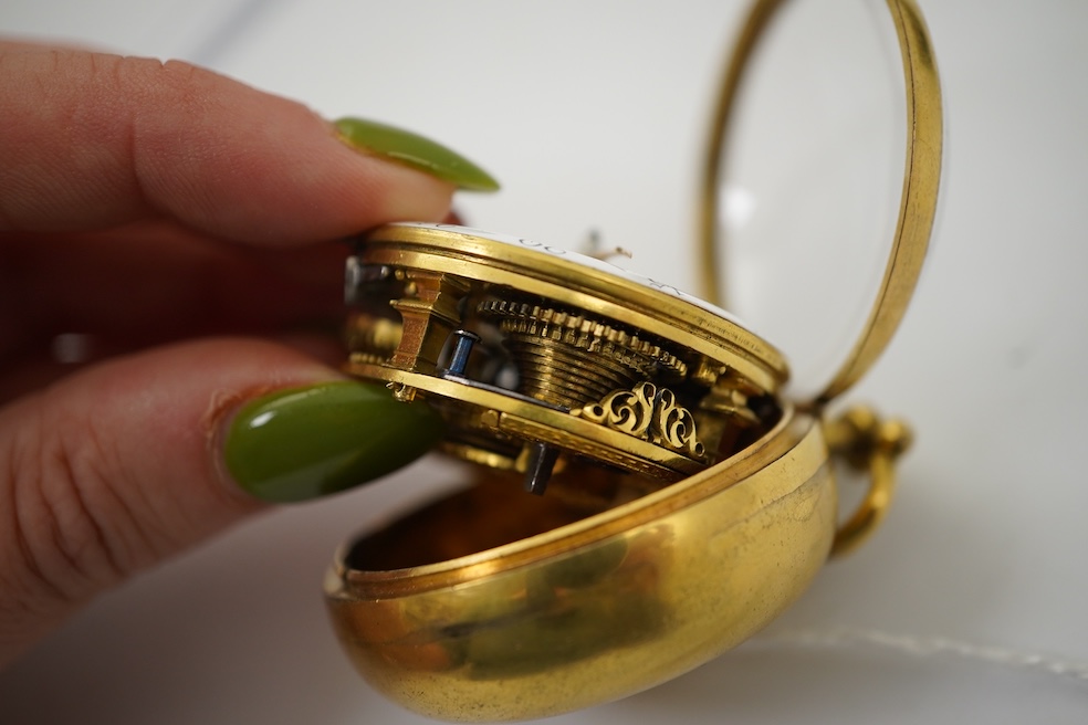 An 18th century gilt metal and leather pair cased key wind verge pocket watch by Samuel Adams, Bromley, Kent, circa 1770